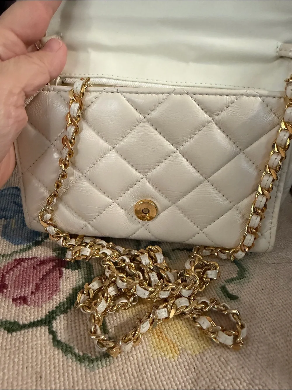 Givenchy Quilted Cream Leather Fold-Over Clutch with Gold Square Logo